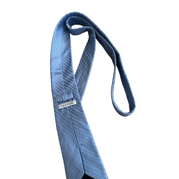 VALENTINO Men's Blue Silk Blend Neck Tie - Picture 5 of 8